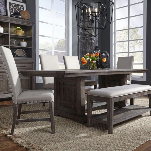 Liberty Furniture Artisan Prairie 6 Piece  Aged Oak Trestle Table Set