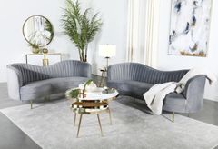 Coaster® Sheldon 2-piece Grey/Gold Upholstered Living Room Set with Camel Back