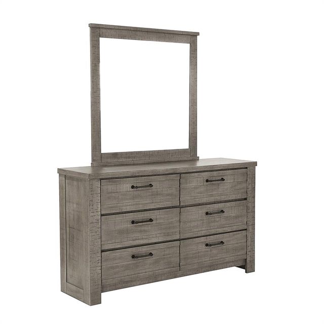 Samuel Lawrence Furniture Ruff Hewn Gray Dresser & Beveled Mirror-1