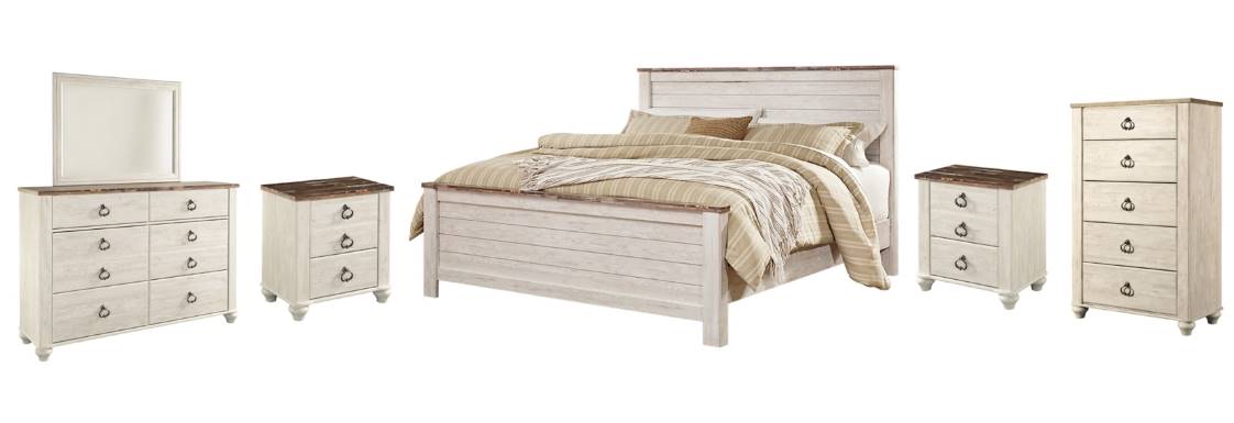 Signature Design By Ashley® Willowton 6-Piece Whitewash King Panel Bed ...