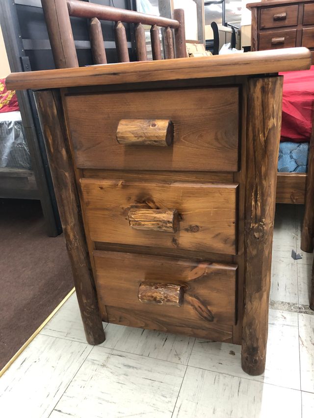 A&H WOODWORKING LOG NIGHTSTAND WITH TOP STORAGE