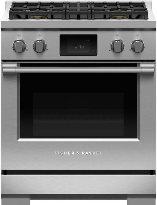 Fisher & Paykel Series 9 30" Stainless Steel with Black Glass Pro Style Dual Fuel Range 5