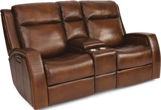 Flexsteel® Mustang Brown Power Reclining Loveseat with Console and Power Headrests