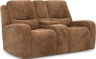 Flexsteel® Aiden Cappuccino Power Reclining Loveseat with Console and Power Headrests