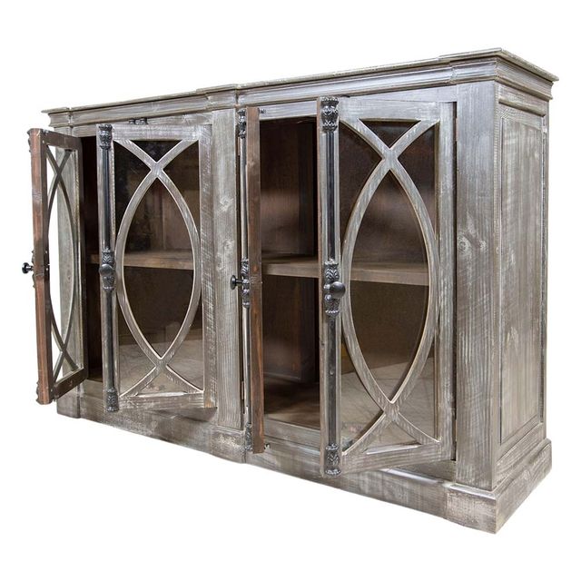 Rustic Imports Pescara 4-Door Weathered Glass Cabinet-2