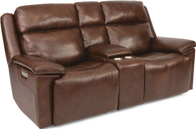 Flexsteel® Chance Brown Power Reclining Loveseat with Console and Power Headrests-0