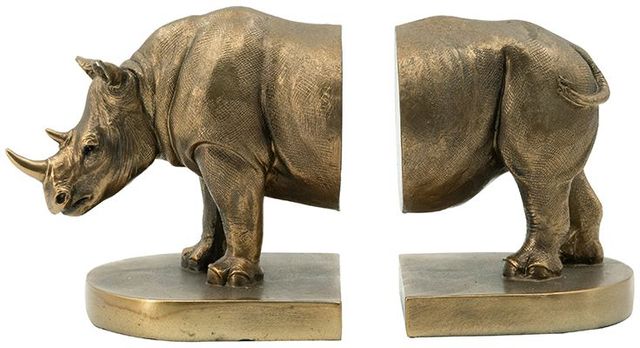 A & B Home Set of 2 Gold Rhinoceros Bookends-1