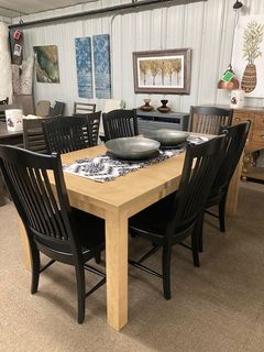 Canadel Rectangular Table and Wooden Slatback Chairs