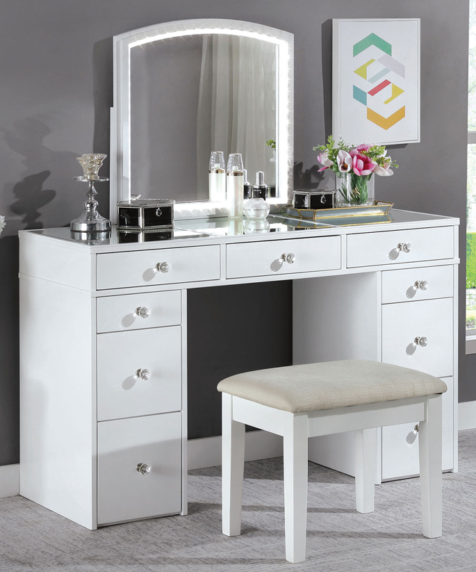 louise white vanity with stool