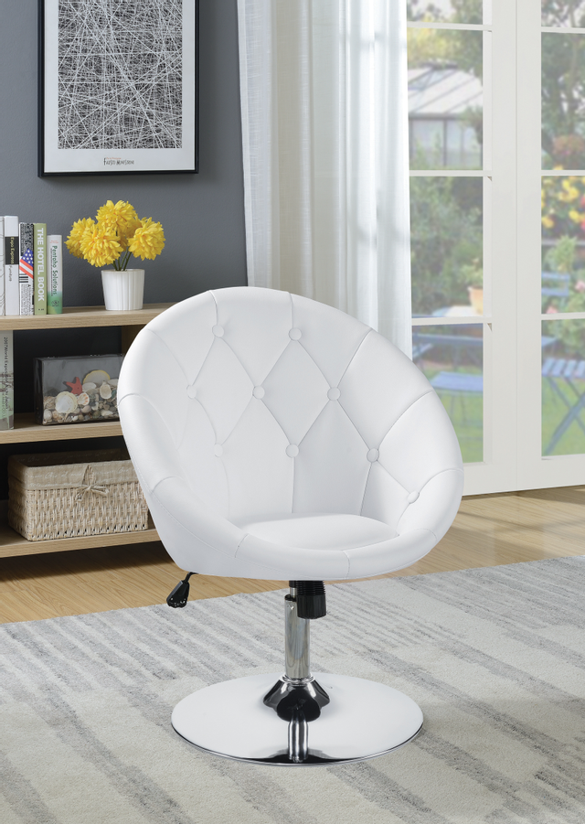 Coaster® White And Chrome Round Tufted Swivel Chair 3