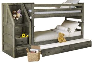 Trendwood Laguna Rustic Gray Twin over Twin  Youth Bunk Bed with Stairway Chest and Trundle Bed