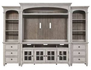 Liberty Heartland Antique White Entertainment Center with Piers