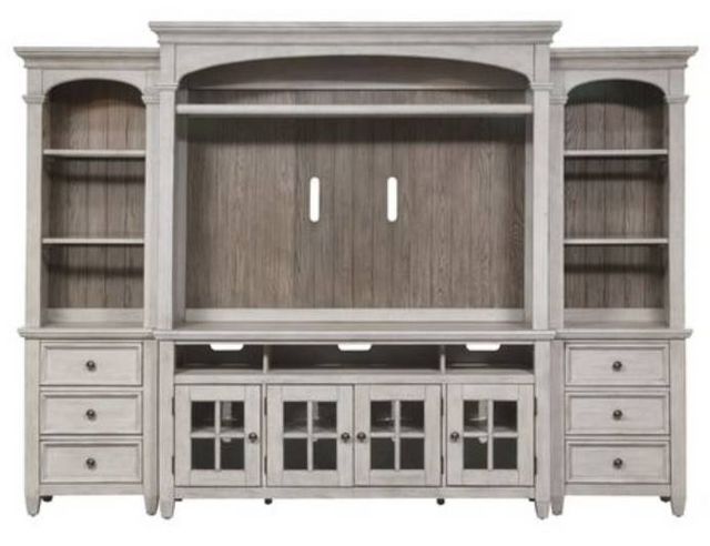 Liberty Heartland Antique White Entertainment Center with Piers-0