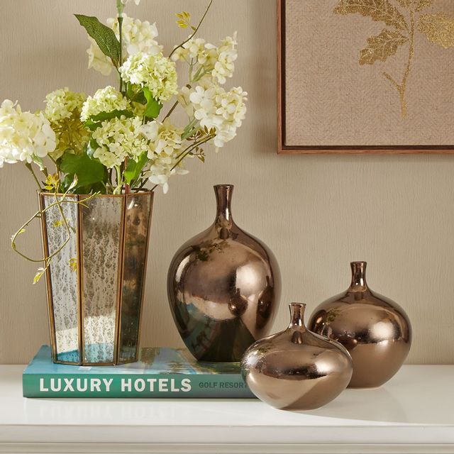 Olliix by Madison Park Signature Bronze Set of 3 Ansen Metallic Vases-1
