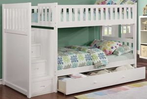 Lifestyle White Twin/Twin Bunk Bed with Ladder Chest