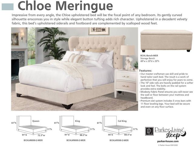 Parker House® Chloe Meringue Storage Bench 2
