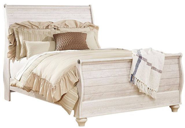 Signature Design by Ashley® Willowton Whitewash Queen Sleigh Bed-B267B29 |  John V Schultz Furniture &amp; Mattress