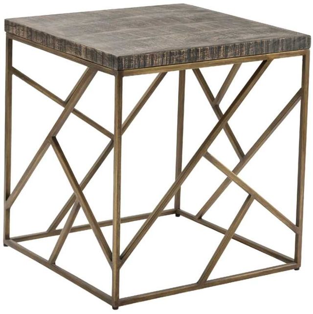 Crestview Collection Bengal Manor Wyndham Dark Brown End Table with Brass Base-0