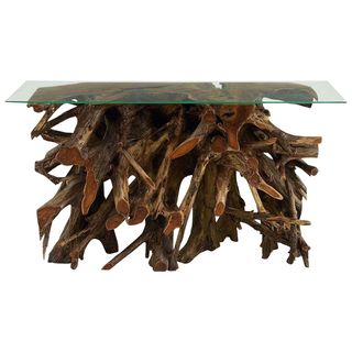 Uma Teak Wood & Glass Console Table