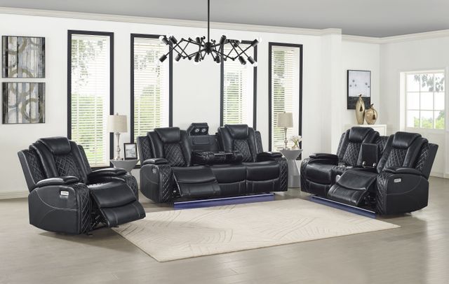 New Classic® Orion Black Reclining Console Loveseat-1