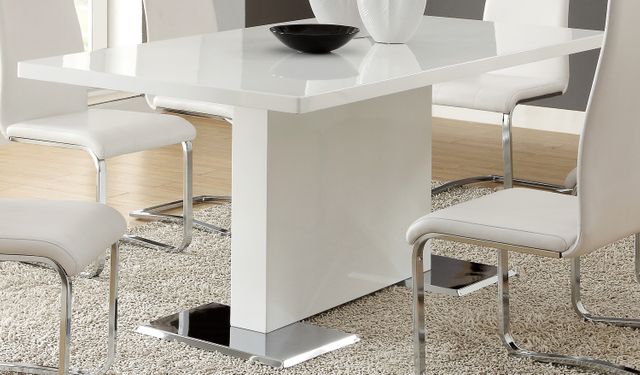 Coaster® Anges Glossy White T-Shaped Pedestal Dining Table 1