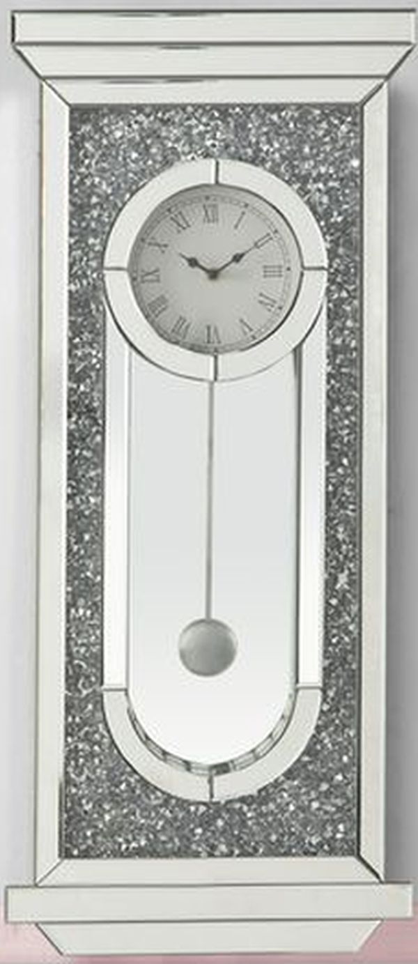 ACME Furniture Noralie Mirrored Wall Clock with Faux Diamond Face
