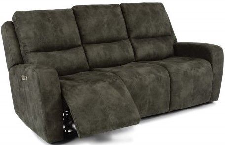 Flexsteel® Aiden Grey Power Reclining Sofa with Power Headrests 0