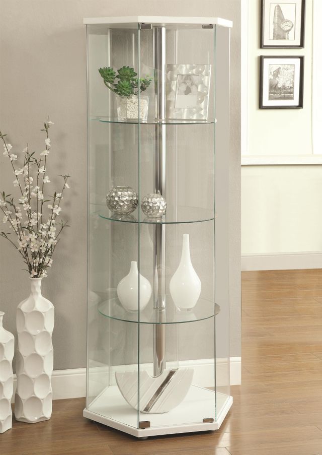 Coaster® White And Clear 4-Shelf Hexagon Shaped Curio Cabinet-1