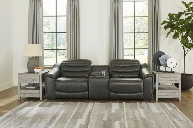 Signature Design by Ashley® Center Line 3-Piece Dark Gray Power Reclining Loveseat with Console 9