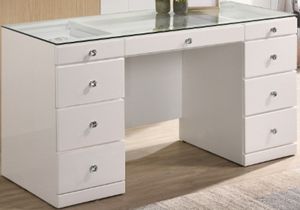 Crown Mark Avery Glass Top Vanity with White Base