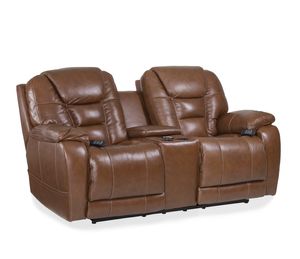 Homestretch Leather Saddle Triple Power Reclining Console Loveseat