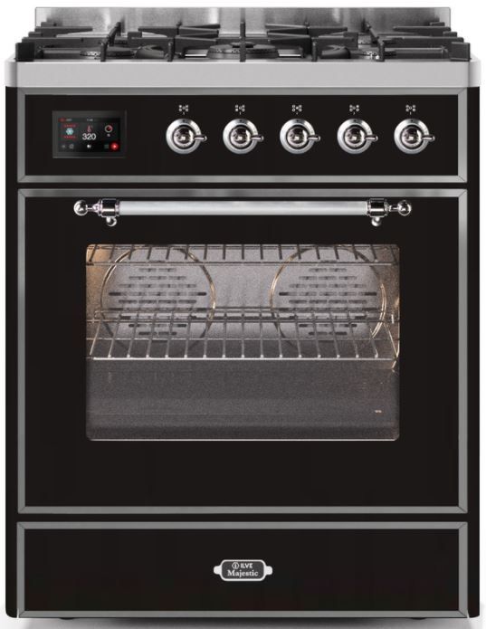 Ilve® Majestic 30" Glossy Black Free Standing Dual Fuel Gas Range | Legacy Appliances