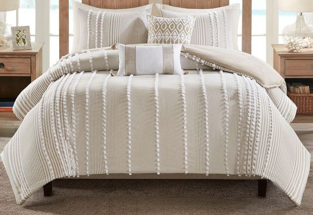 Olliix by Harbor House 3 Piece Taupe Full/Queen Anslee Cotton Yarn Dyed Duvet Cover Set-0