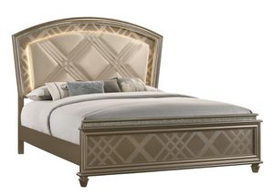 Crown Mark Cristal Brown King Upholstered Panel Bed