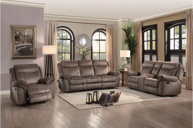 Homelegance® Aram Brown Double Reclining Glider Loveseat with Center Console and USB Ports 4