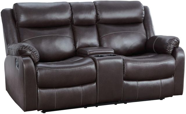 Homelegance® Yerba Dark Brown Double Reclining Lay Flat Loveseat with Center Console