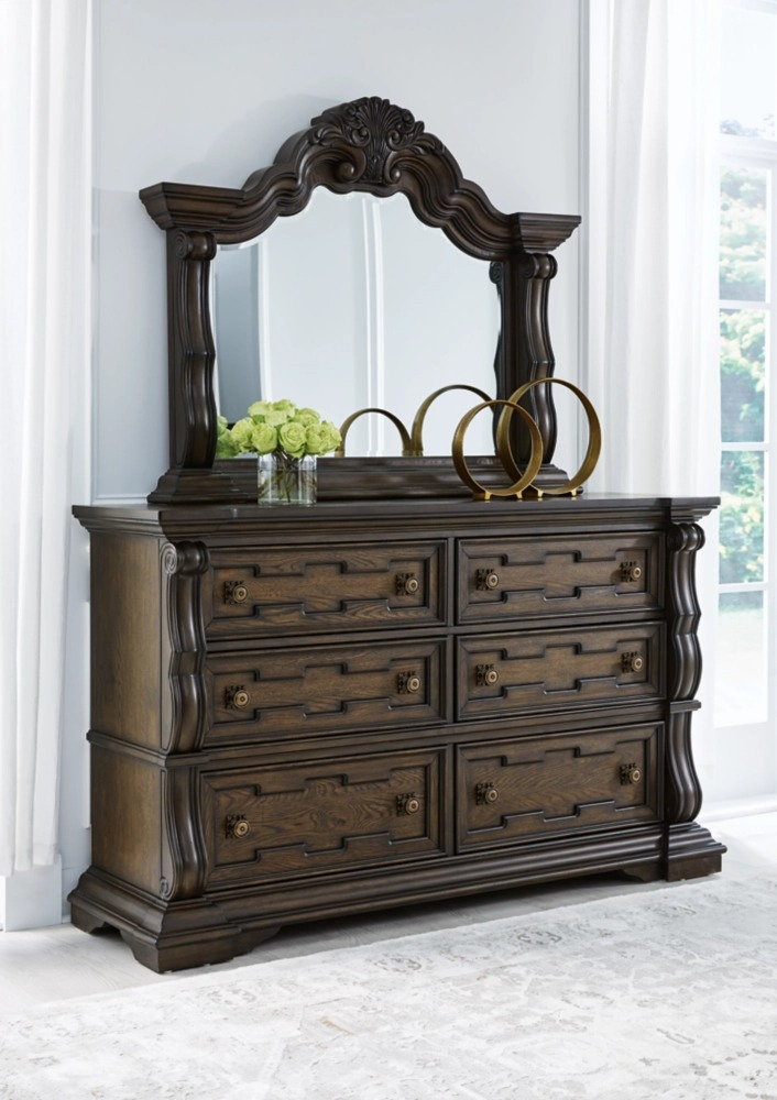 Dark brown deals dresser with mirror