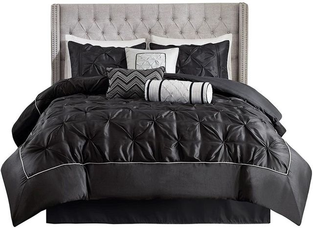 Madison Park 6- Piece Satin Black Sheet Set, Queen