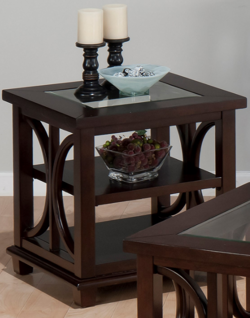 Jofran Inc. Panama Glass Top End Table with Brown Base-0