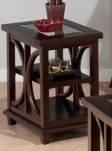 Jofran Inc. Panama Glass Top Chairside Table with Brown Base-0
