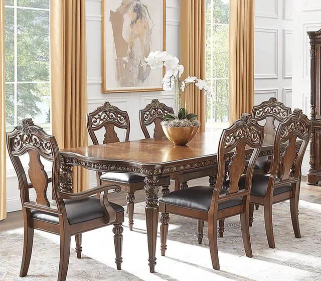 Handly Manor Brown Dining Table and 4 Woodback Side Chairs-0