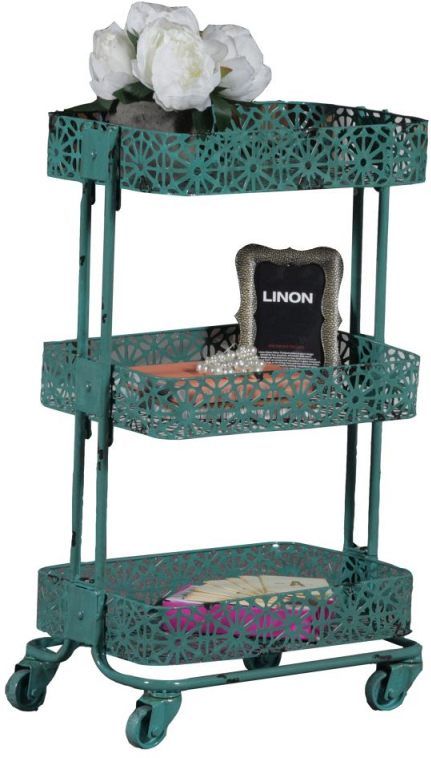 Linon Turquoise Metal Three Tier Cart-2
