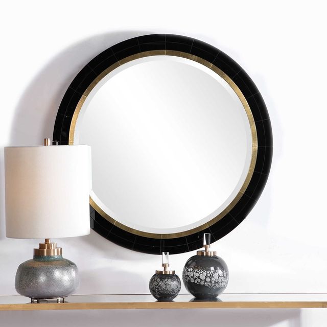 Uttermost® by John Kowalski Nayla Black Tiled Round Mirror-3