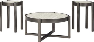Signature Design by Ashley® Lannoli 3 Piece Beige/Pewter Occasional Table Set
