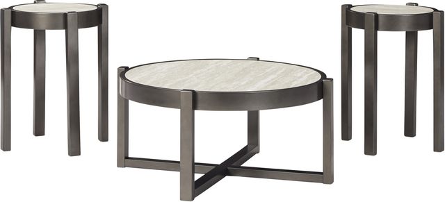 Lannoli 3 Piece Beige/Pewter Occasional Table Set