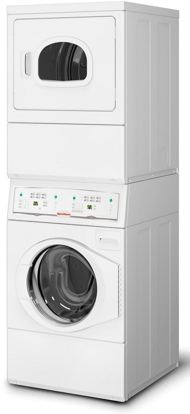 Speed Queen® Commercial 3.42 Cu. Ft. Washer, 7.0 Cu. Ft. Dryer White Stack Laundry-1