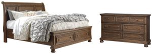 Signature Design by Ashley® Flynnter 2-Piece Medium Brown King Sleigh Storage Bed Set