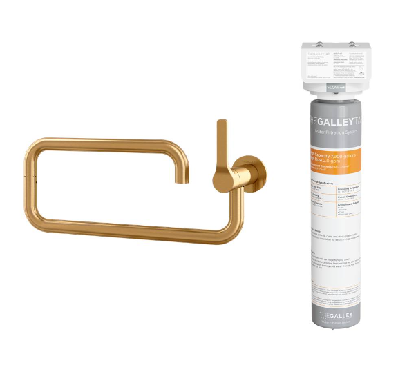 The Galley Ideal Pot Filler Tap in PVD Brushed Gold Stainless Steel and Water Filtration System-0