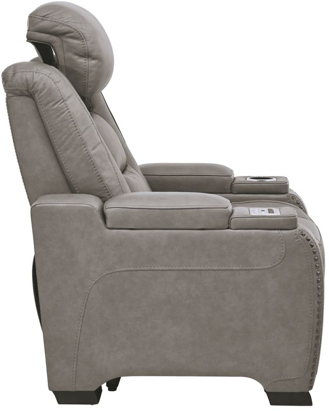 Signature Design by Ashley® The Man-Den Gray Leather Power Recliner with Adjustable Headrest-3