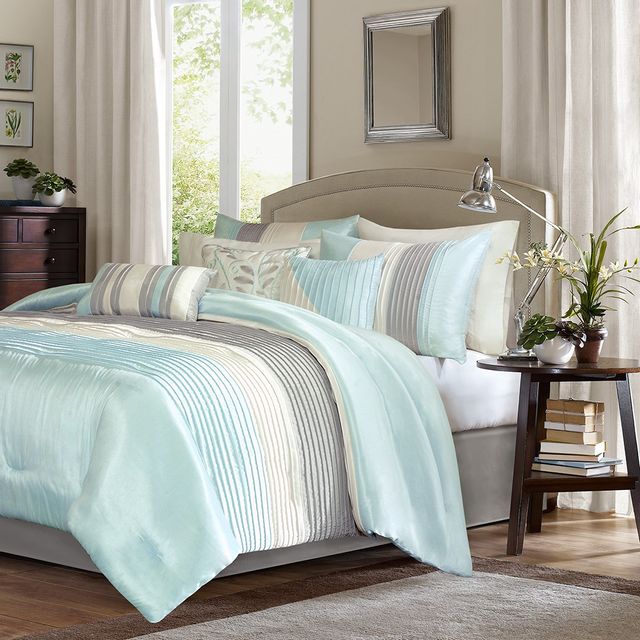 Olliix by Madison Park 7 Piece Aqua Queen Amherst Comforter Set ...